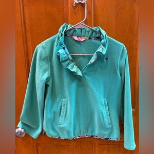 Lilly Pulitzer Girls Size 12 Teal Aqua Fleece Quarter Zip Pullover Cotton Trim
